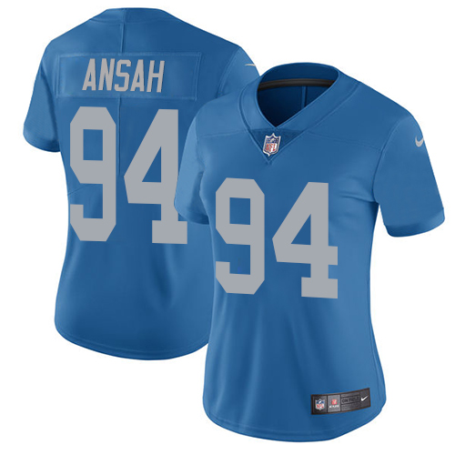 Nike Lions #94 Ziggy Ansah Blue Throwback Women's Stitched NFL Vapor Untouchable Limited Jersey
